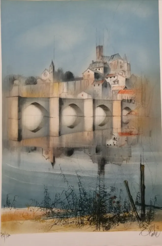 Lithograph Valadie - Le Pont de Limoges