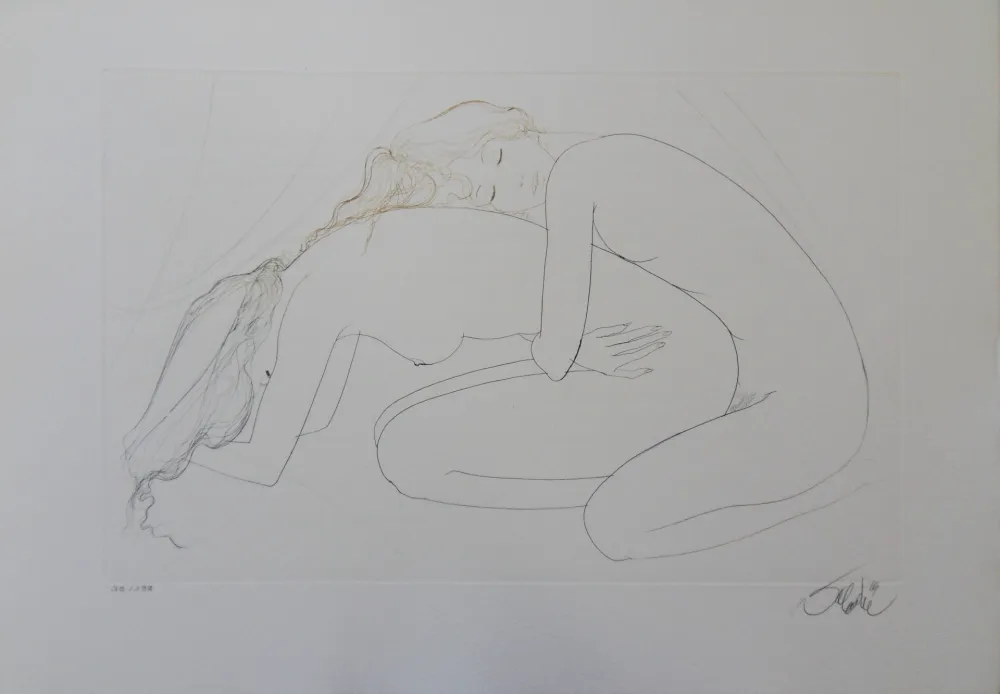 Etching Valadie - Les amantes blotties l'une contre l'autre