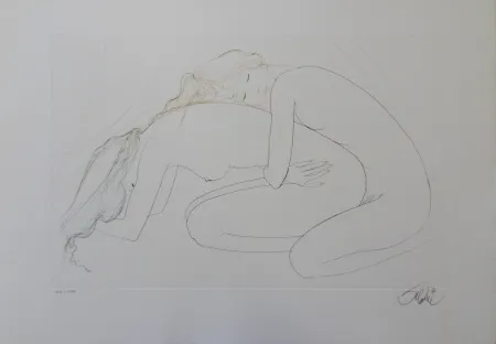 Etching Valadie - Les amantes blotties l'une contre l'autre