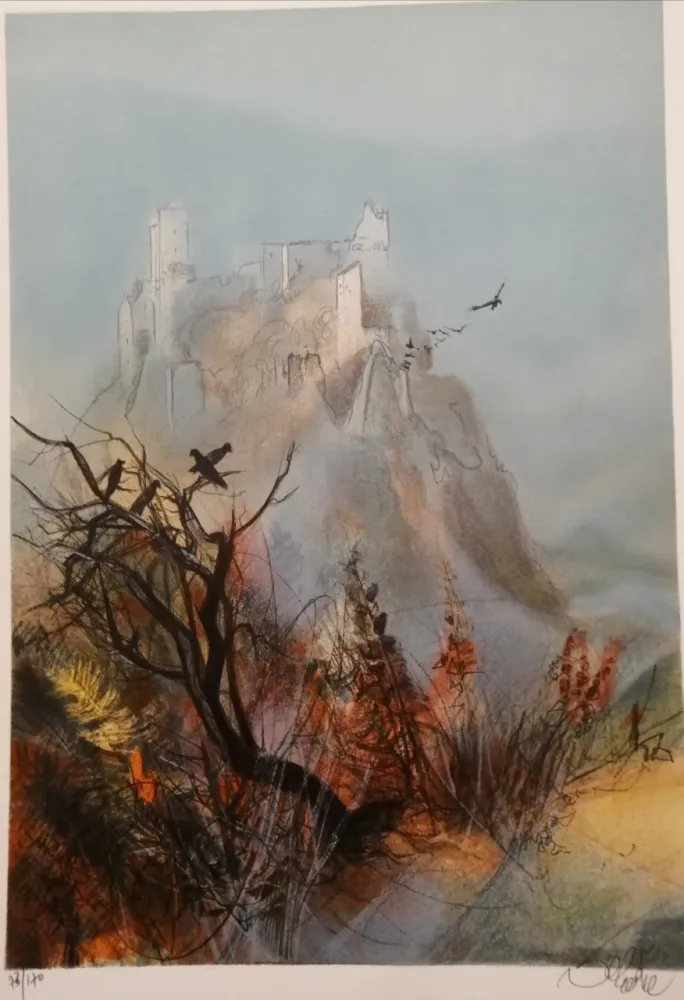 Lithograph Valadie - Ruines de Merle - Limousin