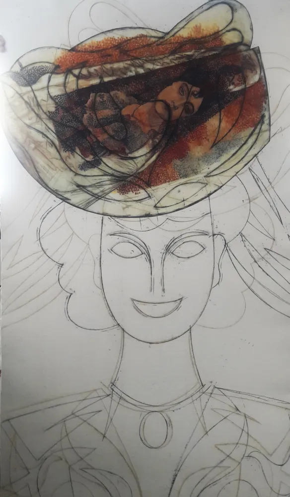 Etching And Aquatint Valdés - Cabeza con sombrero III