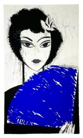 Etching And Aquatint Valdés - La Femme à l'éventail