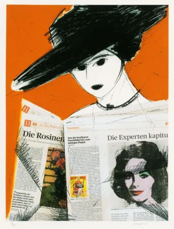 Engraving Valdés - Mujer con periodico- Warhol