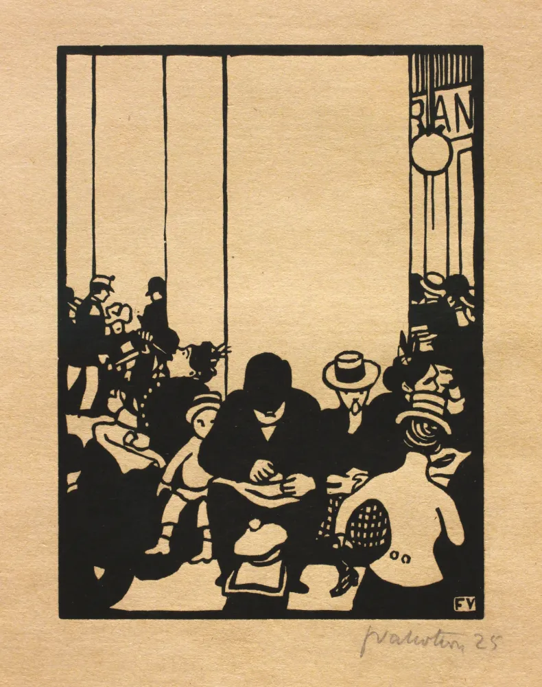 Woodcut Vallotton - Cinq heures (L'Éxposition universelle)