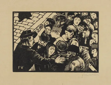 Woodcut Vallotton - La Foule à Paris 