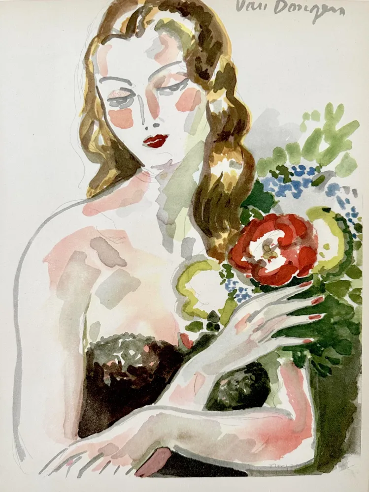 Lithograph Van Dongen - Fille au Fleurs