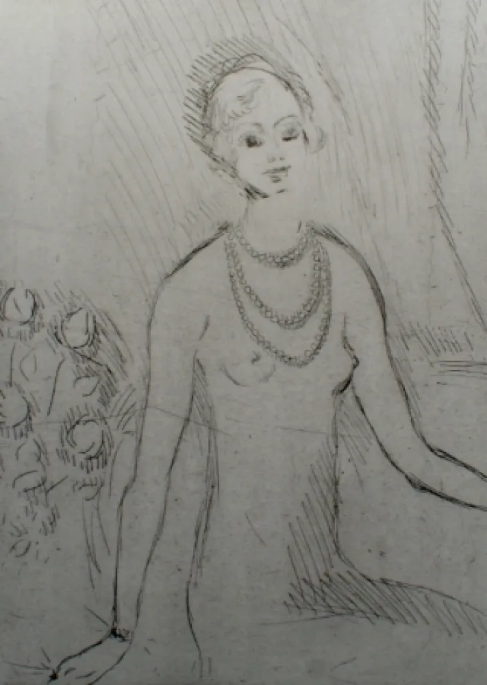 Etching Van Dongen - Girl with a pearl necklaces