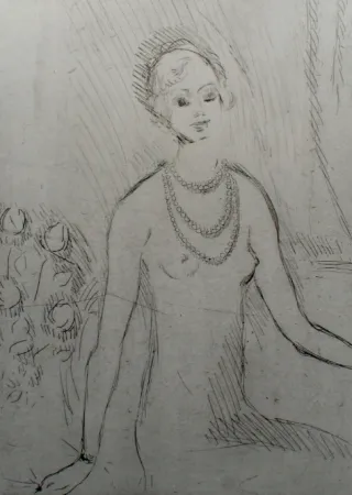 Etching Van Dongen - Girl with a pearl necklaces
