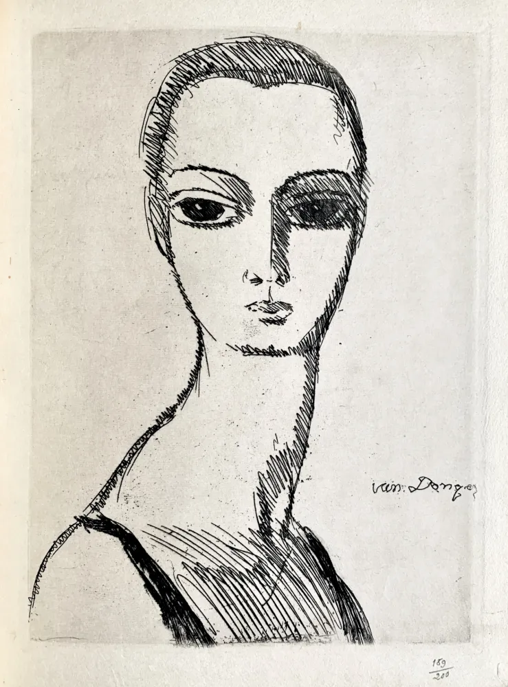Etching Van Dongen - Girl with swans neck