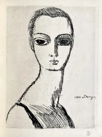 Etching Van Dongen - Girl with swans neck