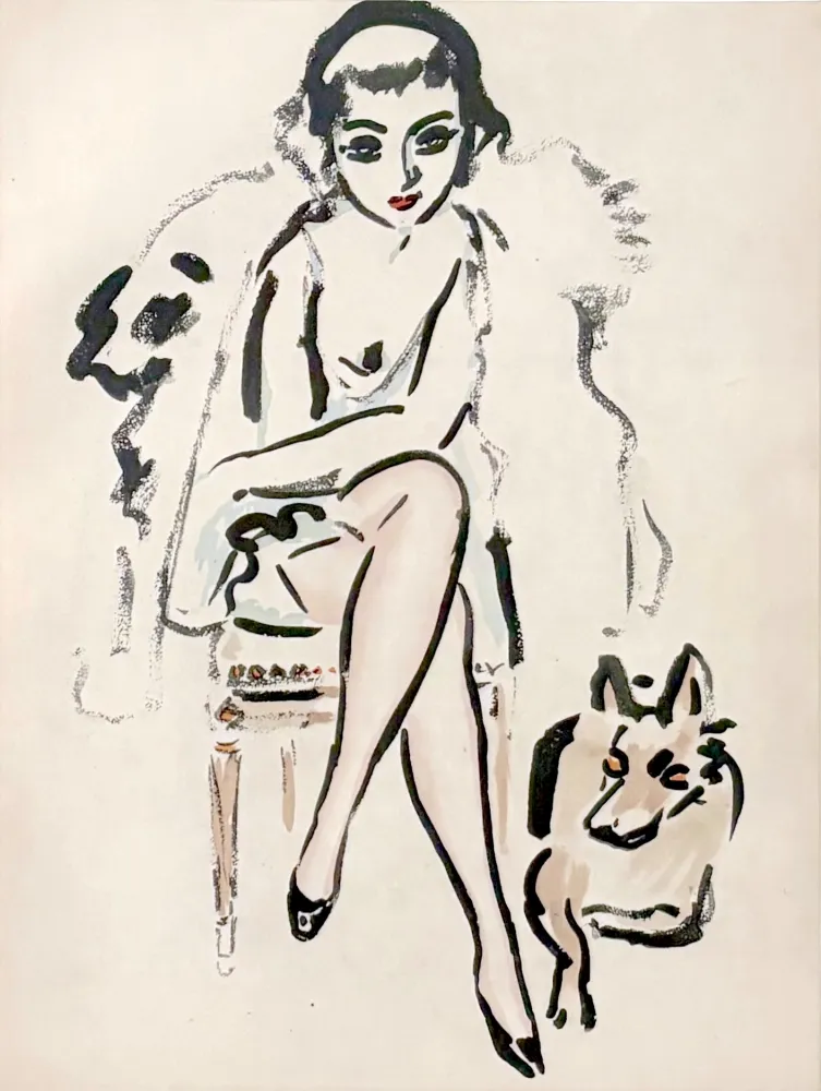 Pochoir Van Dongen - Jeune Femme au Chien