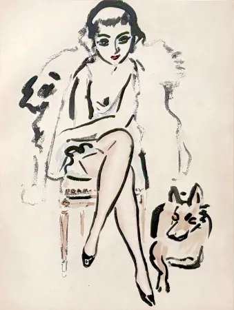Pochoir Van Dongen - Jeune Femme au Chien