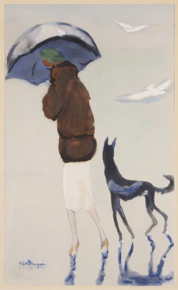 Pochoir Van Dongen - Kees van Dongen- Woman with a dog on the beach