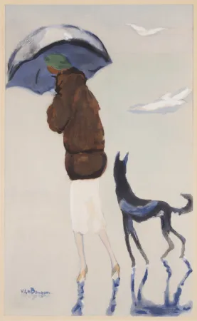 Pochoir Van Dongen - Kees van Dongen- Woman with a dog on the beach