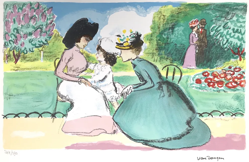 Lithograph Van Dongen - Meeting in the Parc
