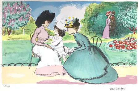 Lithograph Van Dongen - Meeting in the Parc