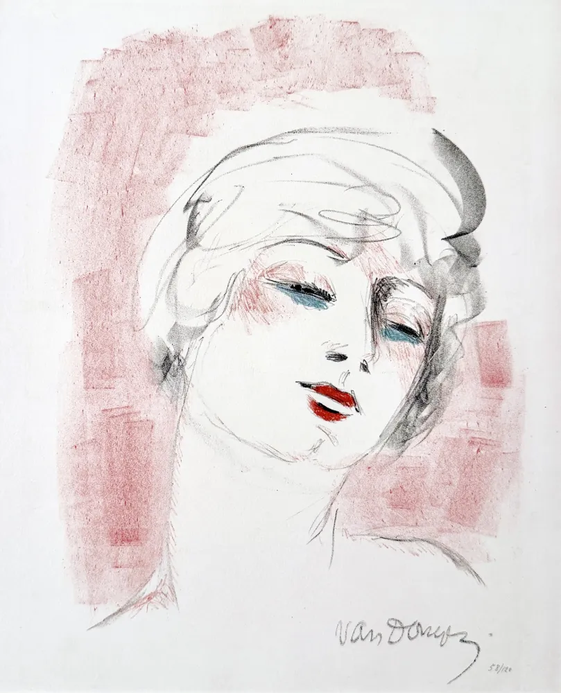 Lithograph Van Dongen - Tête Rouge