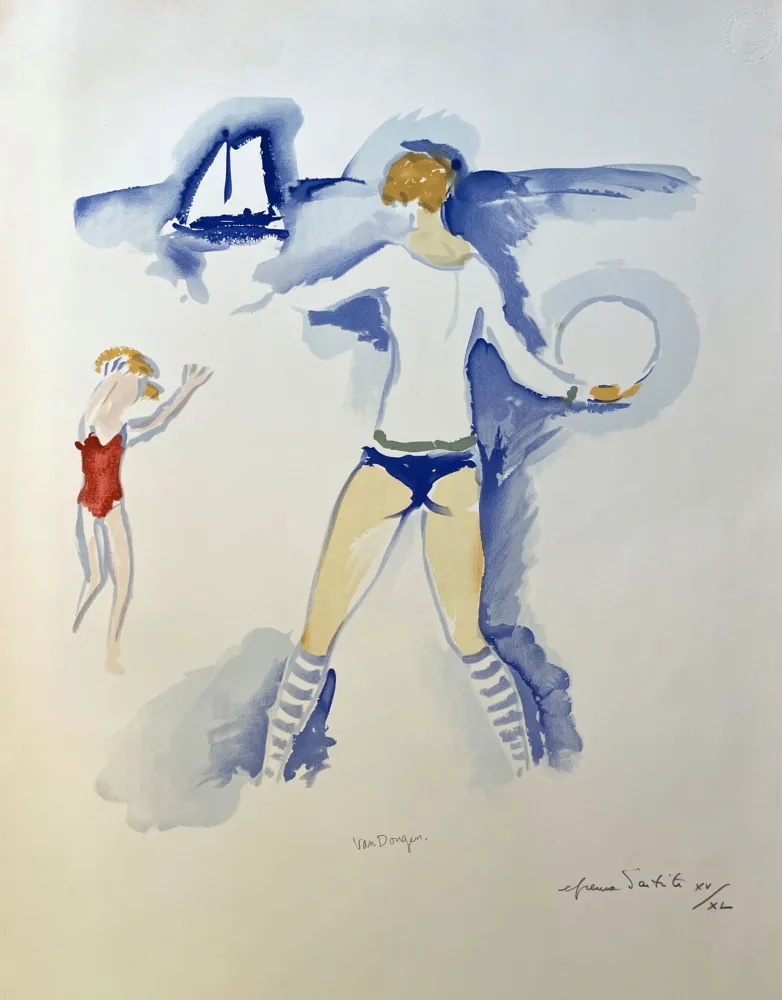 Lithograph Van Dongen - Woman and Child Playing on the Beach