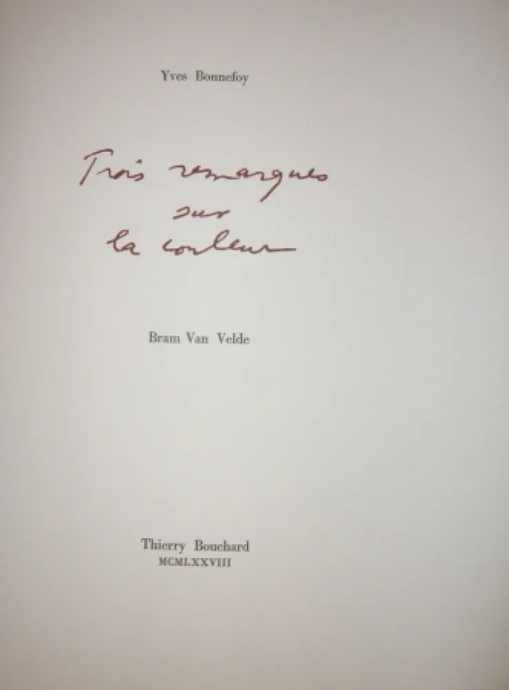 Illustrated Book Van Velde - Cinq remarques sur la couleur