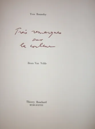 Illustrated Book Van Velde - Cinq remarques sur la couleur