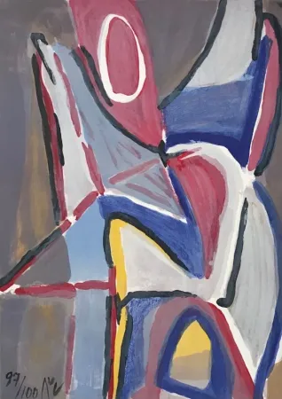 Lithograph Van Velde - Combat 