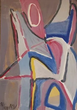 Lithograph Van Velde - Combat