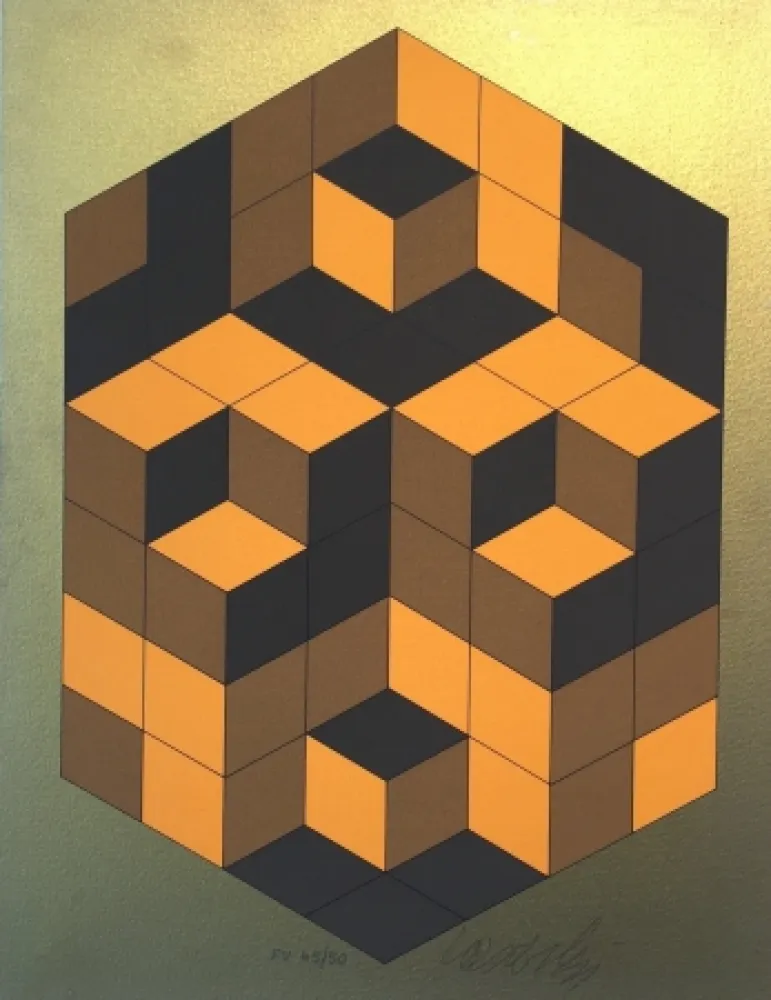 Screenprint Vasarely - Composition Gold