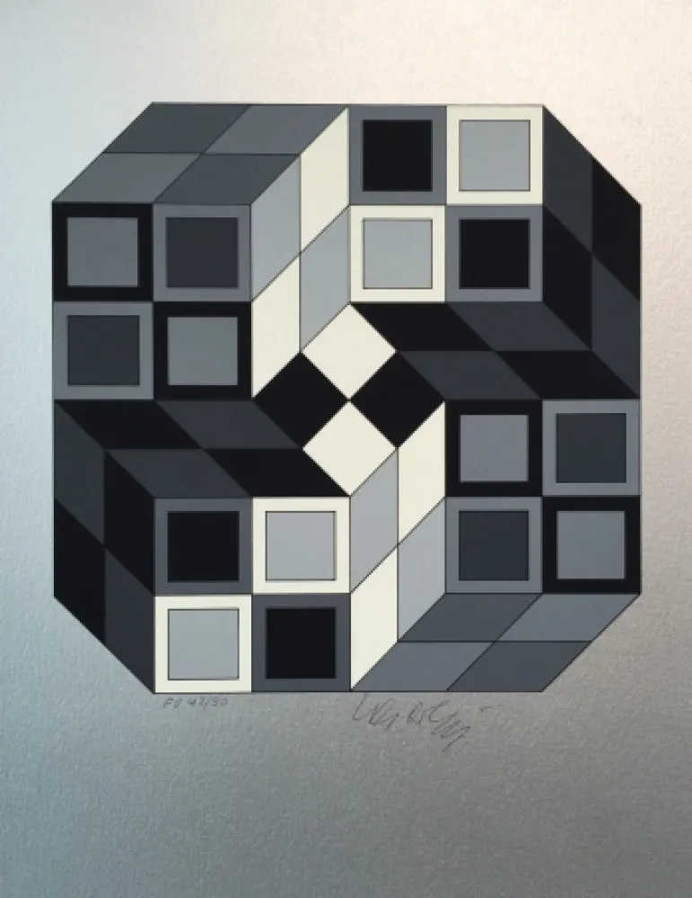 Screenprint Vasarely - Composition Silver