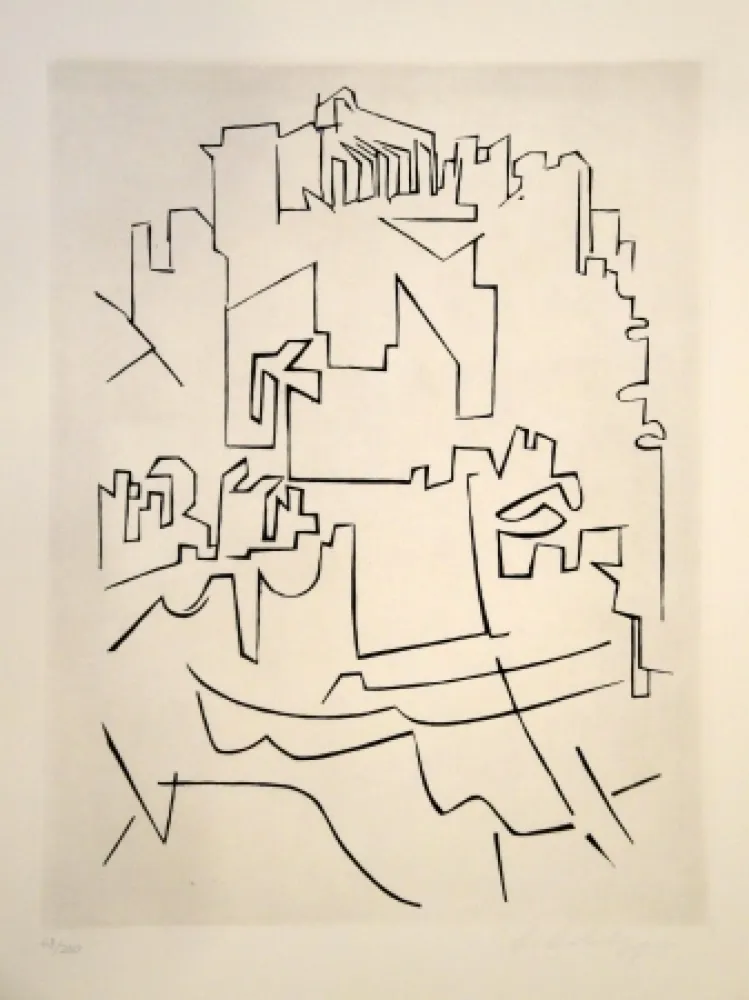 Etching Vasarely - Gordes Village