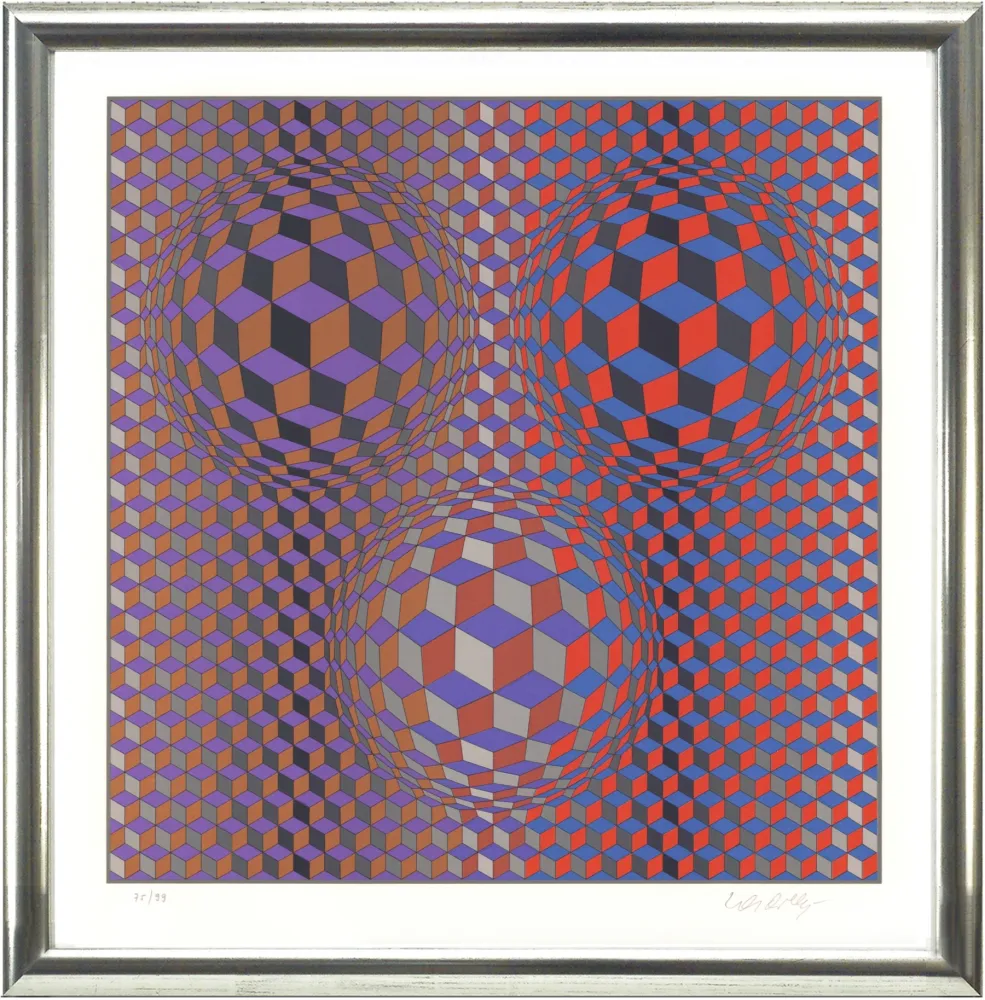 Lithograph Vasarely - Komposition in Rot und Violett