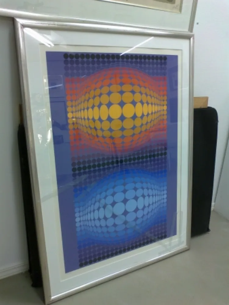 Screenprint Vasarely - Oltar Zoeld