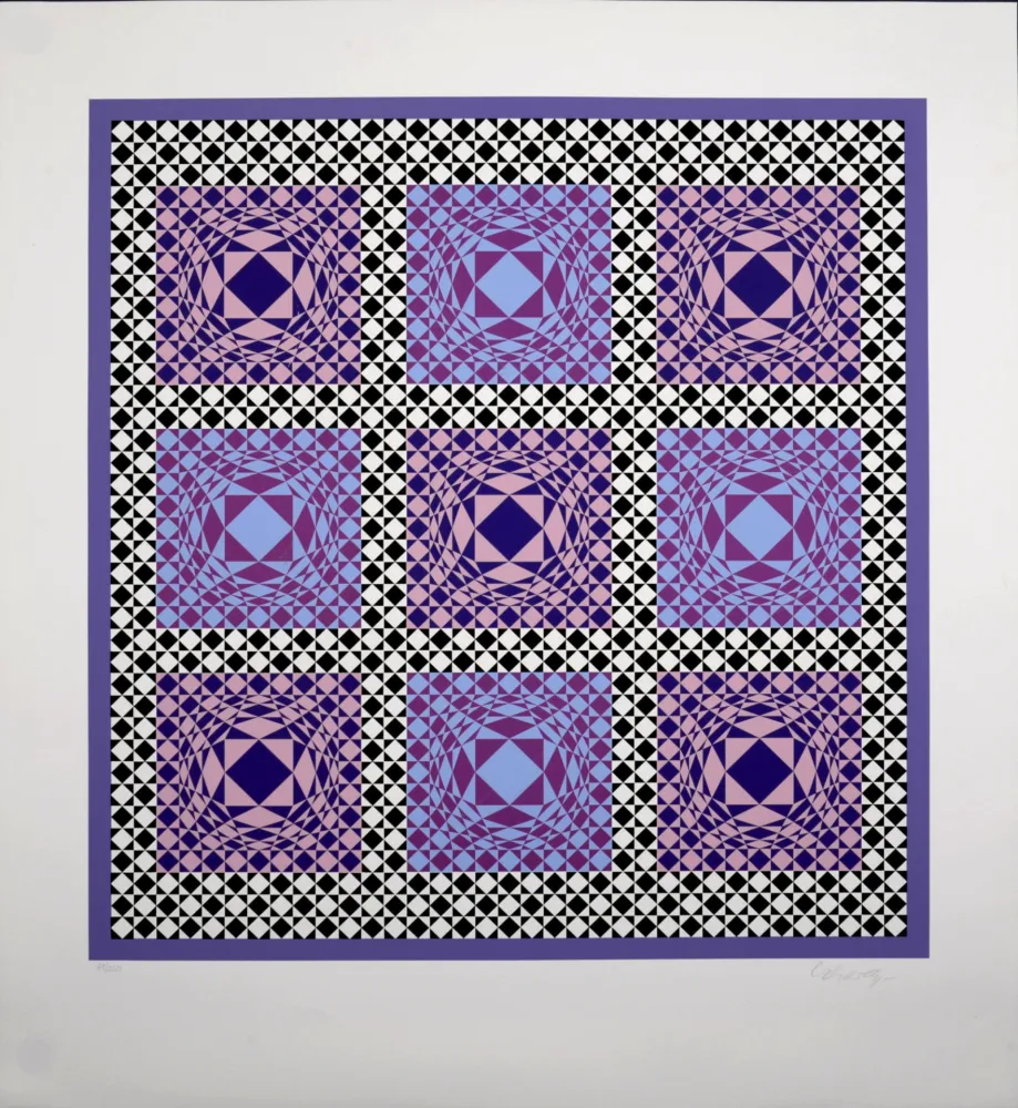 Screenprint Vasarely - Purple Squares, 1986 -  Hand-signed!