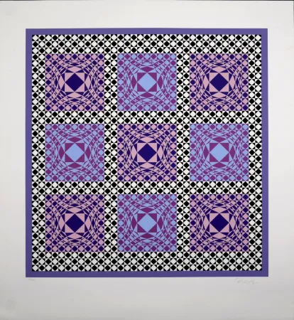 Screenprint Vasarely - Purple Squares, 1986 -  Hand-signed!