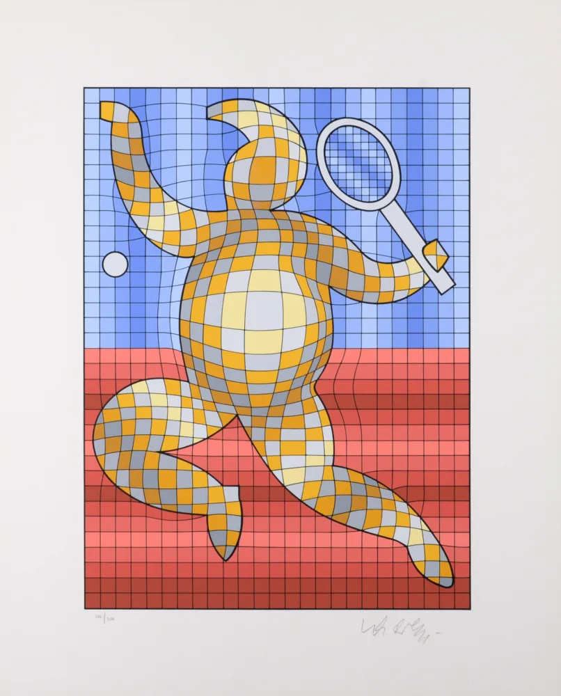 Screenprint Vasarely - Tennis player, 1987 - Hand-signed!