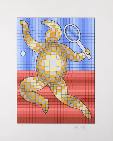 Screenprint Vasarely - Tennis player, 1987 - Hand-signed!