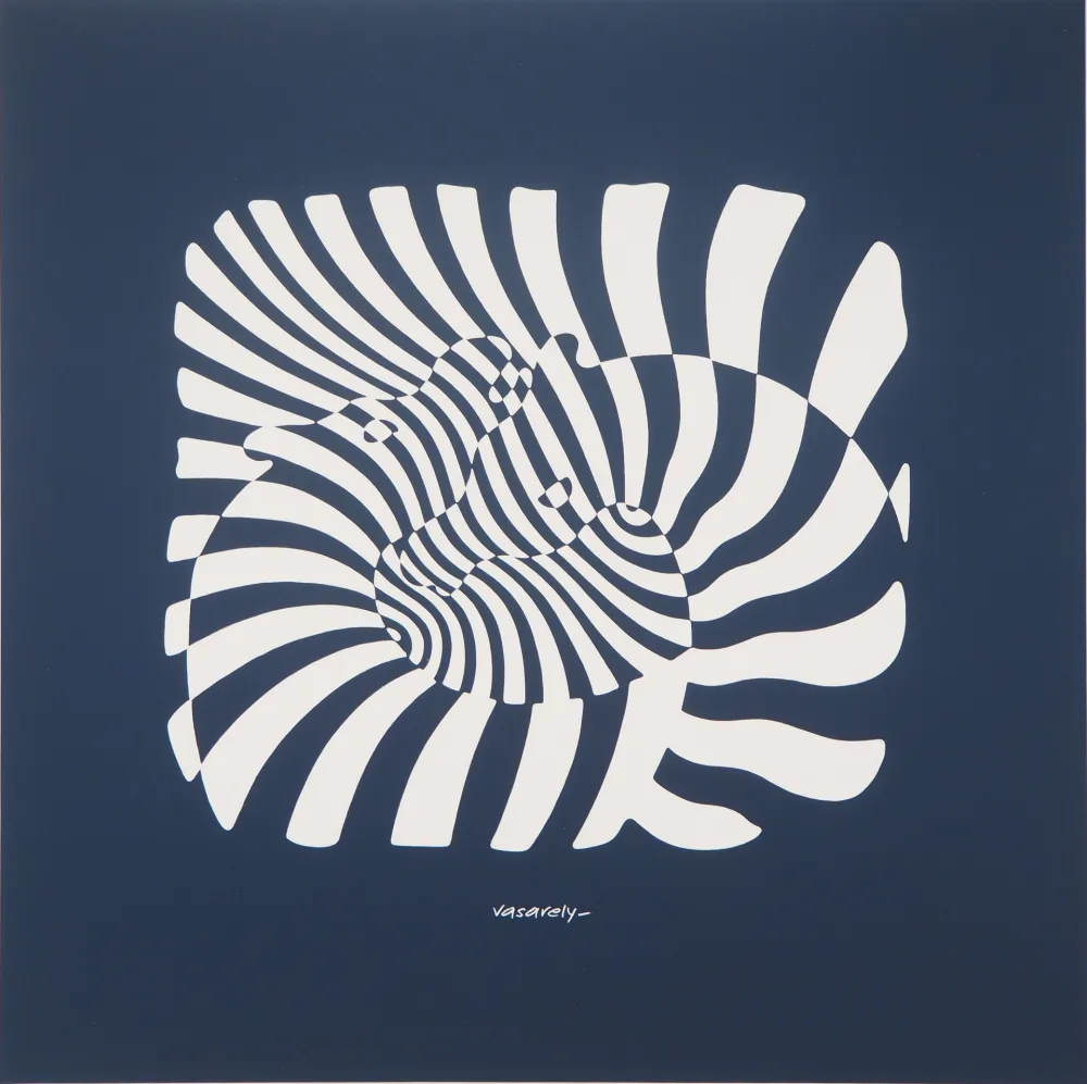 Screenprint Vasarely - Zèbres sur fond bleu