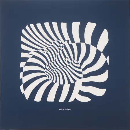 Screenprint Vasarely - Zèbres sur fond bleu