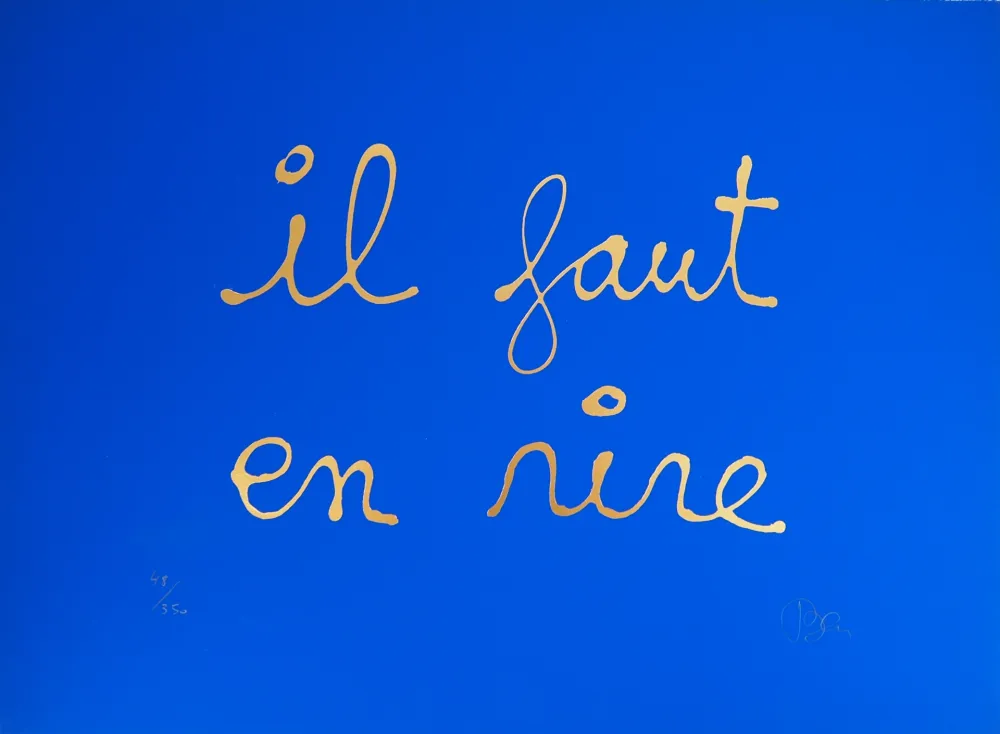 Screenprint Vautier - BEN - Il faut en rire (bleu Klein et Or)