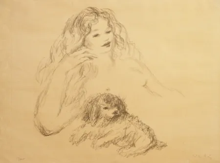 Lithograph Vertes - GIRL WITH DOG