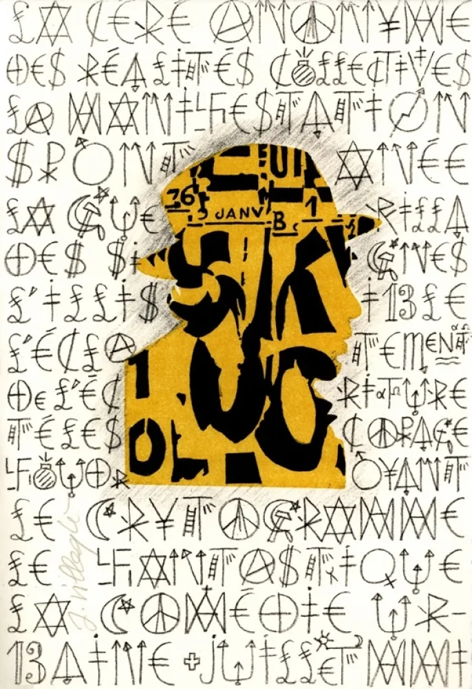 Lithograph Villeglé - Autoportrait 