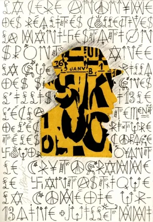 Lithograph Villeglé - Autoportrait 