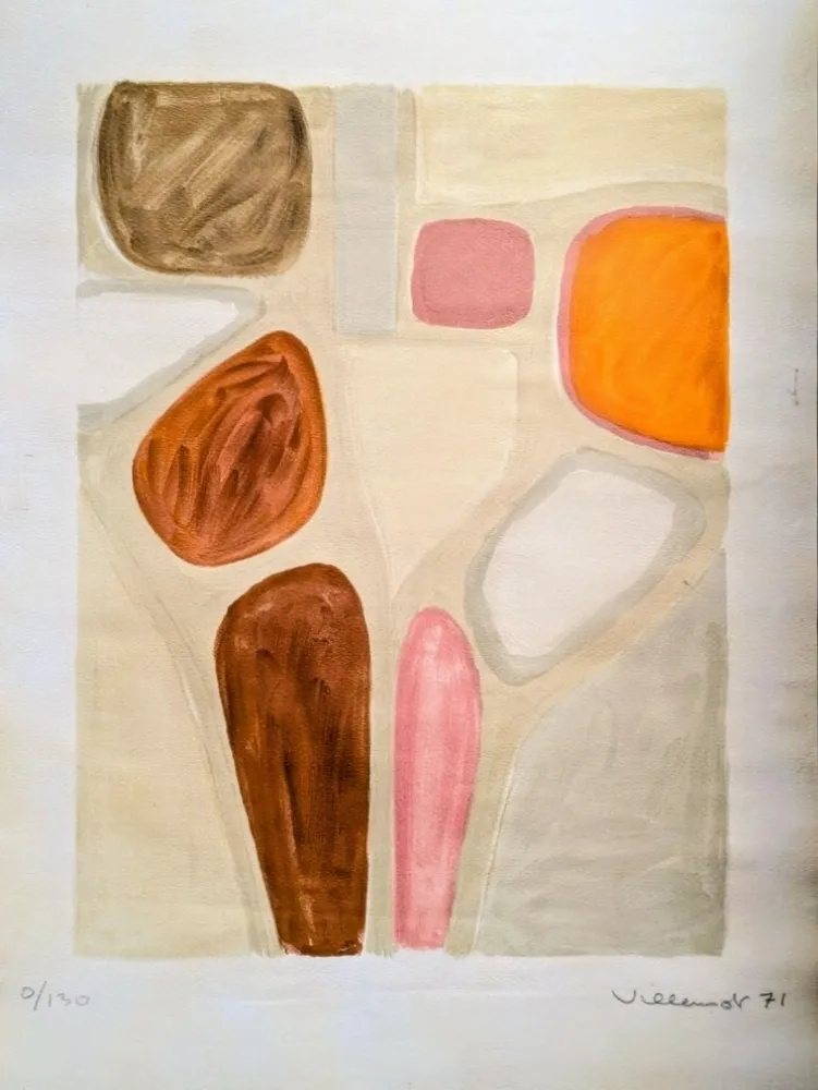 Lithograph Villemot - Bernard Villemot - Abstract Shoes - Rare Hand-Signed Original Lithograph, 1971