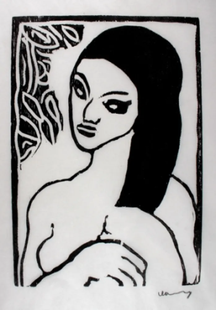 Woodcut Vlaminck - Jeune Fille se Coiffant