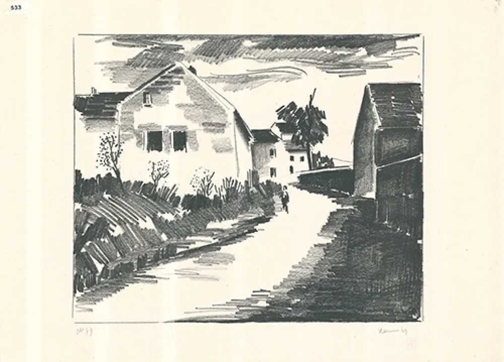 Lithograph Vlaminck - La route de Nesles