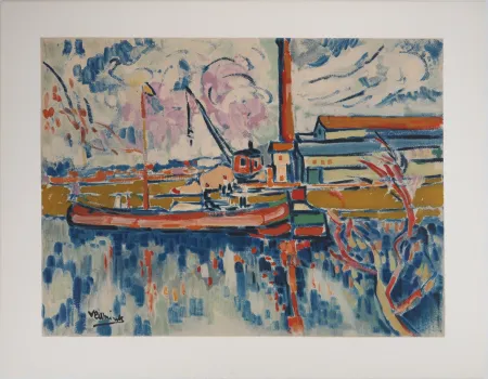 Lithograph Vlaminck - La Seine vers Chatou