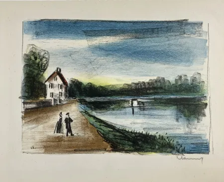 Lithograph Vlaminck - Le Pont De L'oise à Mery, 1926