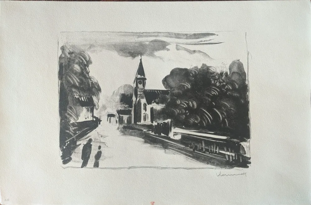 Lithograph Vlaminck - Marine, l'église