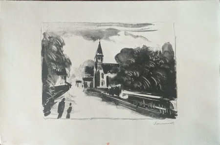 Lithograph Vlaminck - Marine, l'église