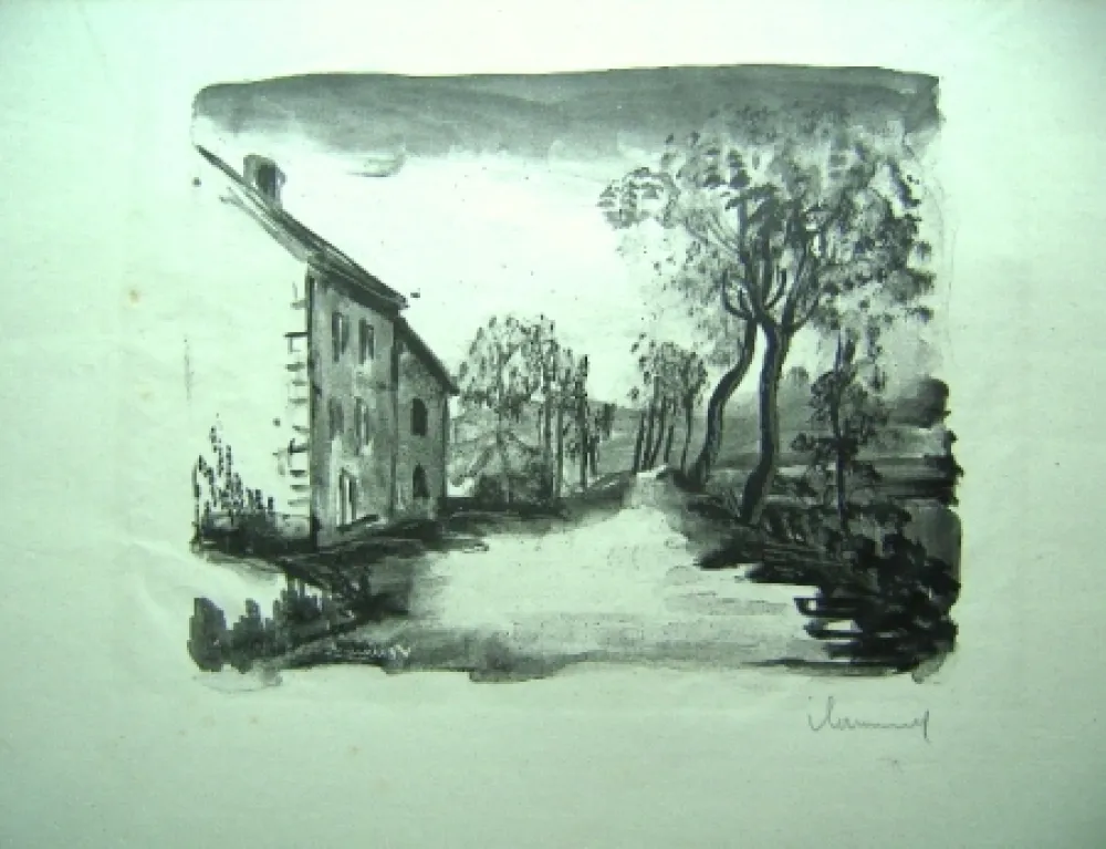 Lithograph Vlaminck - Nelle-la-Vallee, le chemin aux Bords de Sausseron