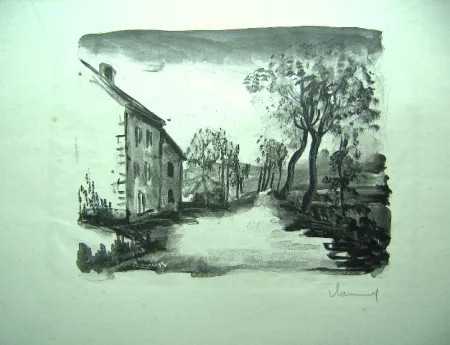 Lithograph Vlaminck - Nelle-la-Vallee, le chemin aux Bords de Sausseron